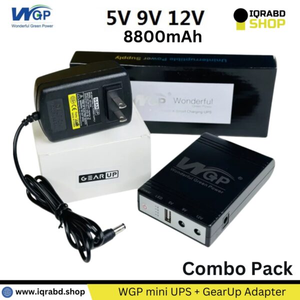 WGP mini UPS + GearUp Adapter Combo Pack (5/12/12V- 8800mAh + 12/3A) in Bangladesh